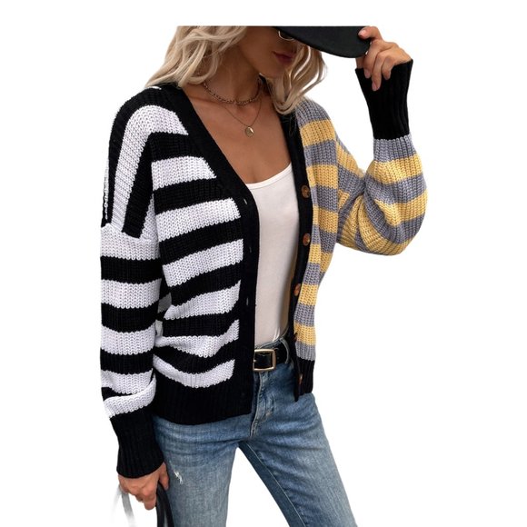 A Classy Chic Boutique Sweaters - NWT Split Stripes Button Down Cardigan